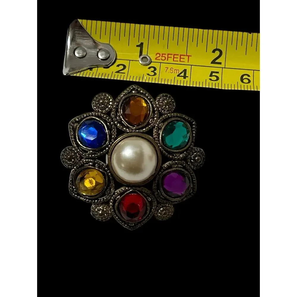 ANTIQUE ROUND MULTI COLOR STONES PIERCED EARRINGS Colorful Multicolor Stones